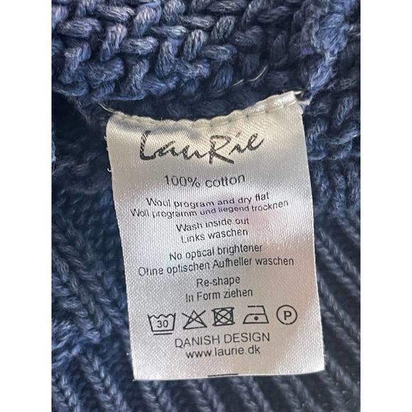 LauRie DK Size 40 Womens Blue Chunky Cable Knit Cotton Cardigan Blue Sweater - Picture 10 of 10